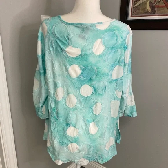 Ali Miles Tunic Top Art to Wear Textured Circles Seafoam Green Pockets PXL - Picture 4 of 6